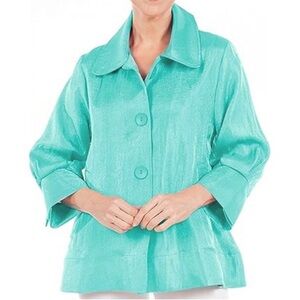 NWOT DAMEE Button Front Shimmer
Jacket Top Aqua Size Small Retail $175.00